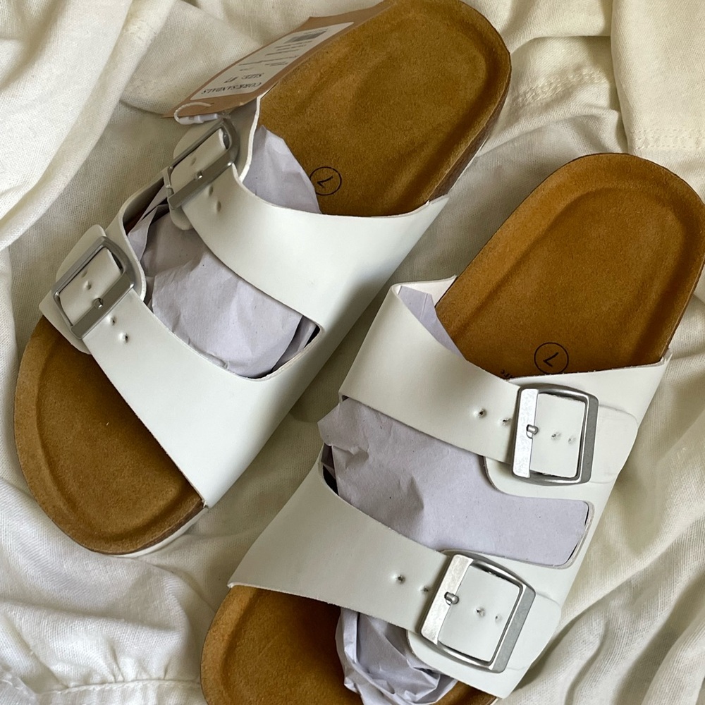 Women's White Double Buckle Sandals